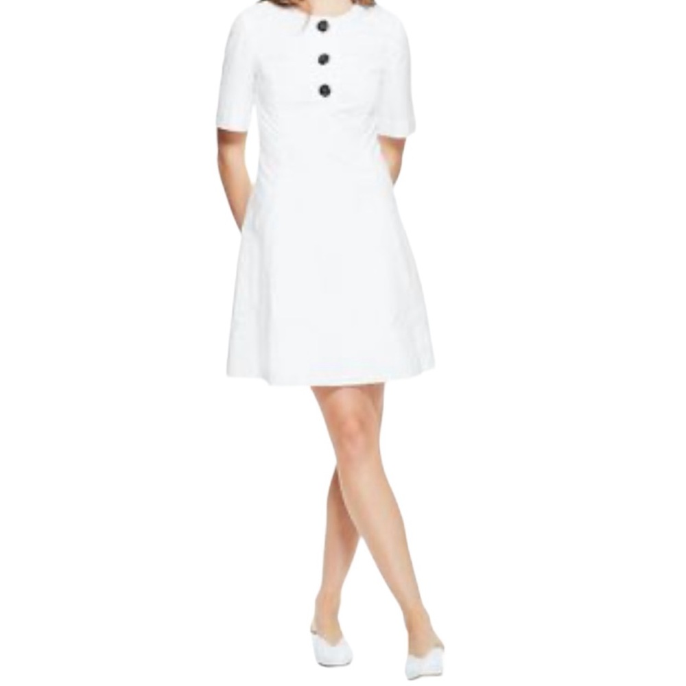 Lela Rose Pearl White Cotton Poplin Short Sleeve Aline Dress 0